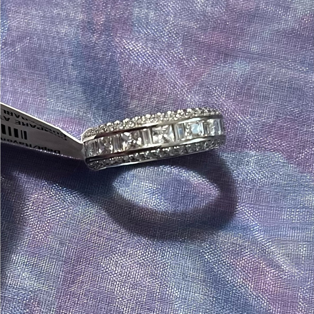 NWT: Elegant Silver Band Ring With Baguette Crystals and Small Round Crystals